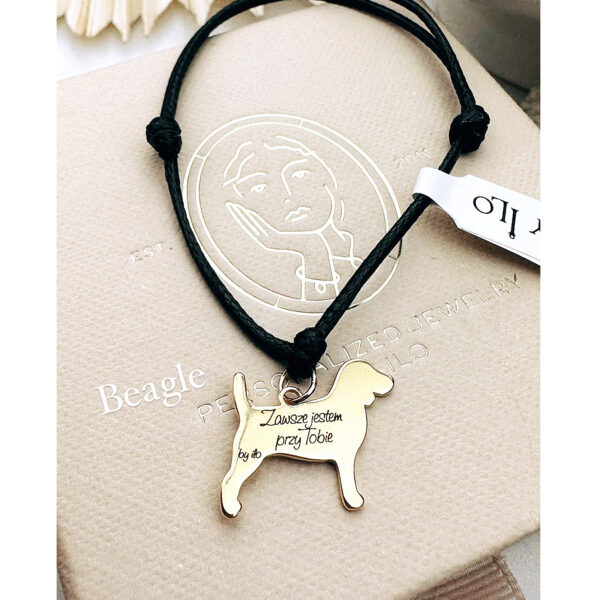 Bransoletka z grawerem, sznurkowa z kolekcji Dog Mom z zawieszką Beagle