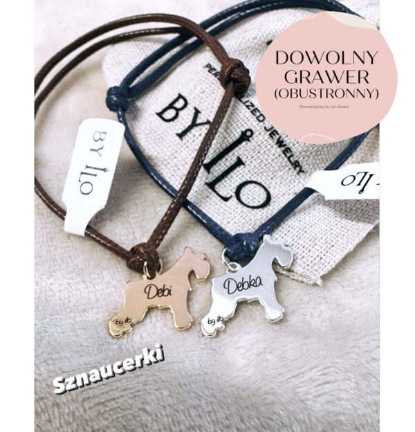 Bransoletka z grawerem, sznurkowa z kolekcji Dog Mom z zawieszką Sznaucer